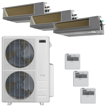 Durastar 36K BTU Cooling / 36K BTU Heating 19 SEER2 Three Zone Concealed Duct Mini Split Package with 9k, 12k, and 18k BTU Indoor Units Silver
