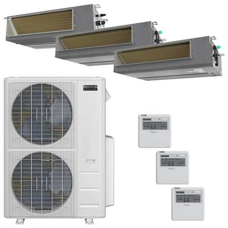 Durastar 36K BTU Cooling / 36K BTU Heating 19 SEER2 Three Zone Concealed Duct Mini Split Package with (1) 9k and (2) 18k BTU Indoor Units Silver