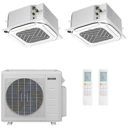 Durastar Ceiling Cassette Mini Split Heat Pump System - 2-Zone - 28k BTU Outdoor - 9k+18k Indoor - 23.0 SEER2 - R-454B N/A