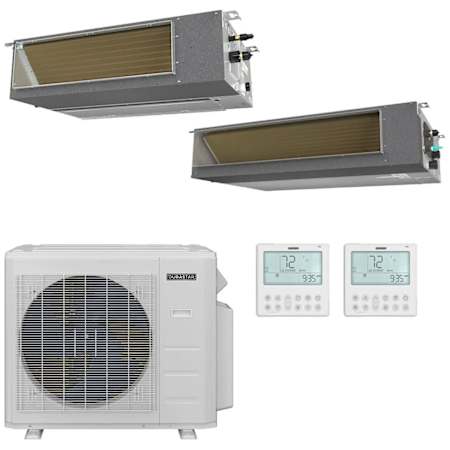 Durastar 28K BTU Cooling / 27K BTU Heating 21 SEER2 Two Zone Concealed Duct Mini Split Package with (1) 9k and (1) 24k BTU Indoor Units N/A