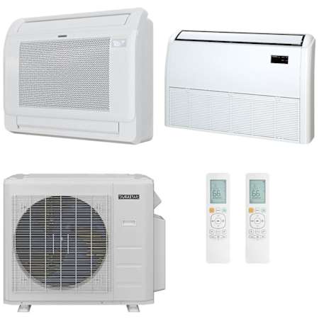 Durastar 28K BTU Cooling / 27K BTU Heating 23 SEER2 Two Zone Floor Console Mini Split Package with (1) 12k and (1) 18k BTU Indoor Units N/A