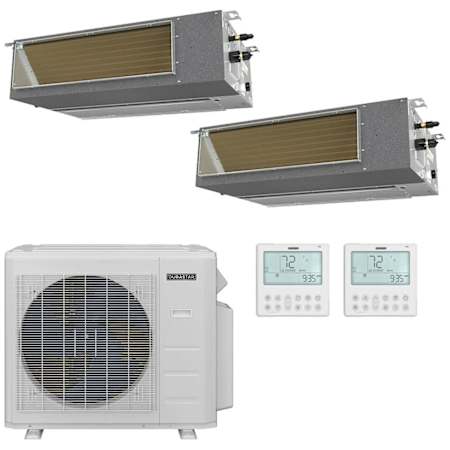 Durastar 28K BTU Cooling / 27K BTU Heating 21 SEER2 Two Zone High Static Concealed Duct Mini Split System with (2) 12K BTU Indoor Units N/A