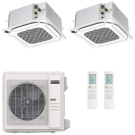 Durastar Sirius Heat Series 36K BTU Cooling / 37K BTU Heating 21.5 SEER2 Two Zone Ceiling Cassette Mini Split System with (2) 18K BTU Indoor Units N/A