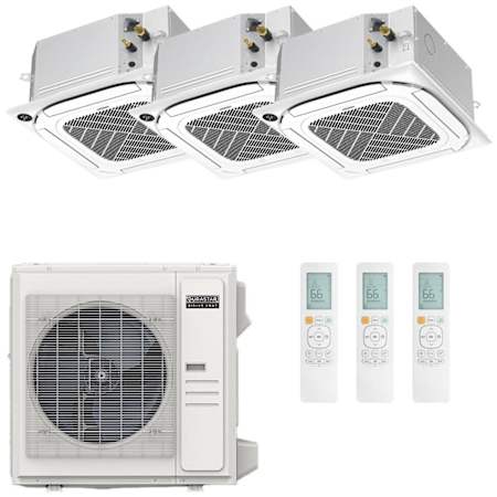 Durastar Sirius Heat Series 36K BTU Cooling / 37K BTU Heating 21.5 SEER2 Three Zone Ceiling Cassette Mini Split System with (1) 9K, (1) 12K and (1) 18K BTU Indoor Units N/A