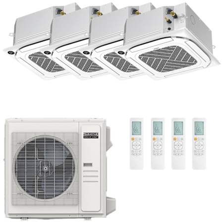 Durastar Sirius Heat Series 36K BTU Cooling / 37K BTU Heating 21.5 SEER2 Four Zone Ceiling Cassette Mini Split System with (3) 9K and (1) 18K BTU Indoor Units N/A