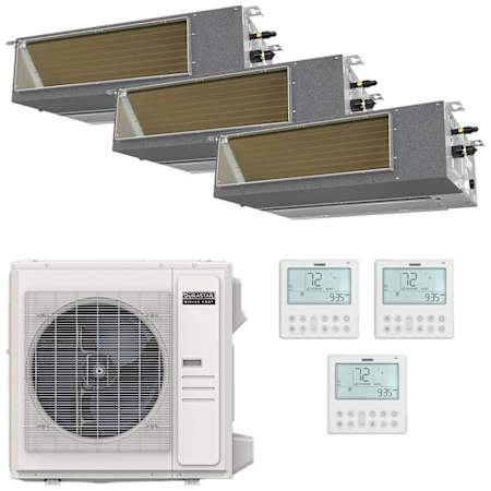 Durastar 36K BTU Cooling / 37K BTU Heating 19.4 SEER2 Three Zone High Static Concealed Duct Mini Split System with (2) 9K and (1) 12K BTU Indoor Units N/A