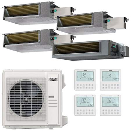 Durastar 36K BTU Cooling / 37K BTU Heating 19.4 SEER2 Four Zone Concealed Duct Mini Split Package with (3) 6k and (1) 18k BTU Indoor Units N/A