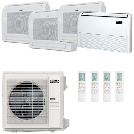 Durastar 36K BTU Cooling / 37K BTU Heating 21.5 SEER2 Four Zone Floor Console Mini Split System with (3) 9K and (1) 18K BTU Indoor Units N/A