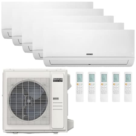 Durastar 36K BTU Cooling / 37K BTU Heating 21.5 SEER2 Five Zone Wall Mount Mini Split Package with (3) 6k, (1) 9k and (1) 12k BTU Indoor Units N/A