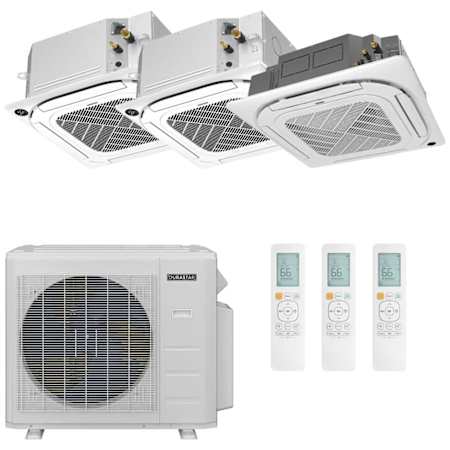 Durastar 36K BTU Cooling / 37K BTU Heating 23.1 SEER2 Three Zone Ceiling Cassette Mini Split System with (2) 9K and (1) 24K BTU Indoor Units N/A