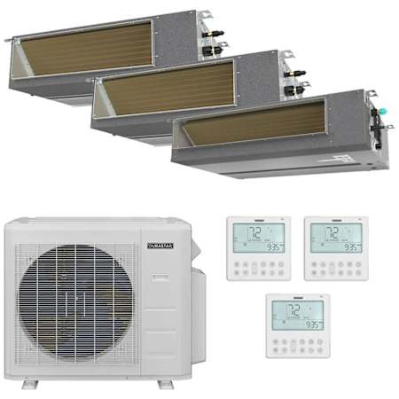 Durastar 36K BTU Cooling / 37K BTU Heating 20 SEER2 9.2 HSPF2 Three Zone Concealed Duct Mini Split Package with (2) 9k and (1) 18k BTU Indoor Units N/A