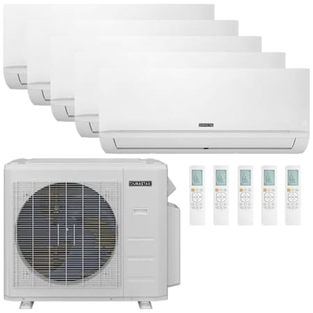 Durastar 36K BTU Cooling / 37K BTU Heating 23.1 SEER2 Five Zone Wall Mount Mini Split System with (2) 6K, (2) 9K and (1) 12K BTU Indoor Units N/A