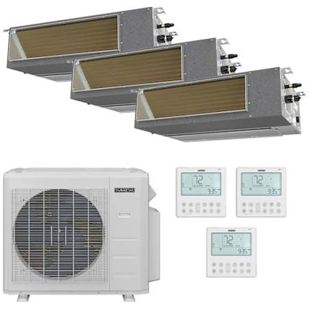 Durastar 36K BTU Cooling / 37K BTU Heating 20 SEER2 Three Zone High Static Concealed Duct Mini Split System with (2) 9K and (1) 12K BTU Indoor Units N/A