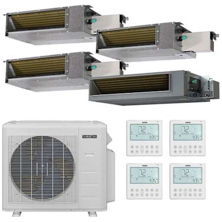 Durastar 36K BTU Cooling / 37K BTU Heating 20 SEER2 Four Zone Concealed Duct Mini Split Package with (3) 6k and (1) 18k BTU Indoor Units N/A