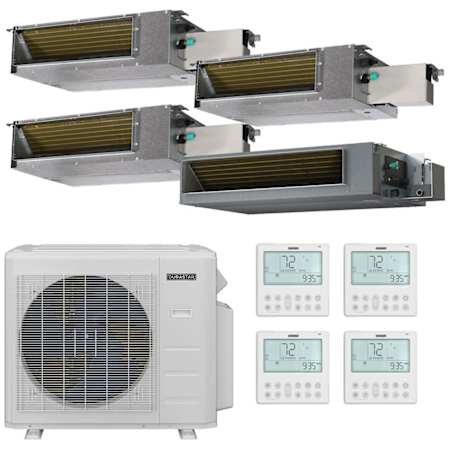Durastar 36K BTU Cooling / 37K BTU Heating 20 SEER2 Four Zone Concealed Duct Mini Split Package with (3) 9k and (1) 18k BTU Indoor Units N/A