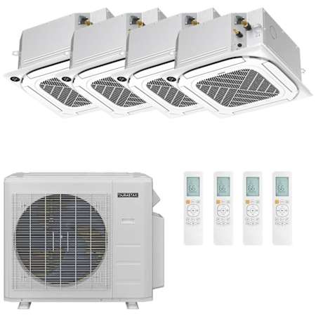 Durastar Ceiling Cassette Mini Split Heat Pump System - 4-Zone - 36k BTU Outdoor - 9k+9k+12k+12k Indoor - 23.1 SEER2 - R-454B N/A