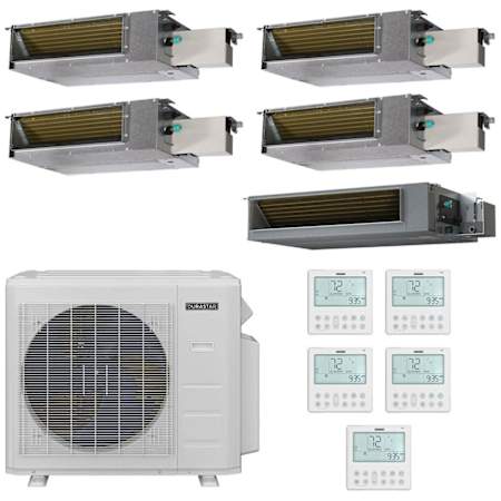 Durastar 36K BTU Cooling / 37K BTU Heating 20 SEER2 Five Zone Concealed Duct Mini Split System with (4) 6K and (1) 18K BTU Indoor Units N/A
