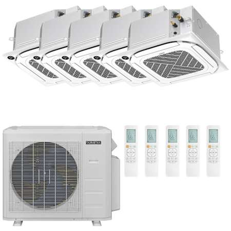 Durastar Ceiling Cassette Mini Split Heat Pump System - 5-Zone - 36k BTU Outdoor - 9k+9k+9k+9k+9k Indoor - 23.1 SEER2 - R-454B N/A
