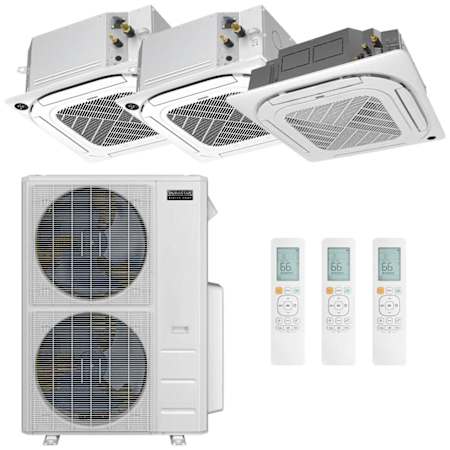 Durastar Sirius Heat Series 55K BTU Cooling / 55K BTU Heating 21.4 SEER2 Three Zone Ceiling Cassette Mini Split System with (1) 12K, (1) 18K and (1) 24K BTU Indoor Units N/A