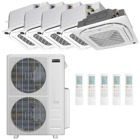 Durastar Sirius Heat Ceiling Cassette Mini Split Heat Pump System - 5-Zone - 55k BTU Outdoor - 9k+9k+9k+18k+24k Indoor - 21.4 SEER2 - R-454B N/A