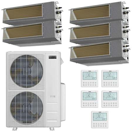 Durastar 55K BTU Cooling / 55K BTU Heating 20 SEER2 Five Zone High Static Concealed Duct Mini Split System with (3) 9K and (2) 12K BTU Indoor Units N/A