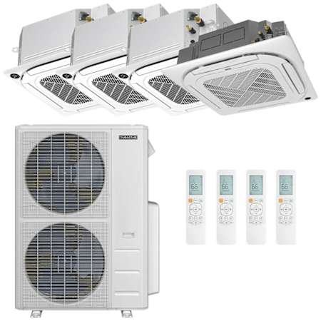 Durastar Ceiling Cassette Mini Split Heat Pump System - 4-Zone - 48k BTU Outdoor - 9k+12k+12k+24k Indoor - 21.3 SEER2 - R-454B N/A