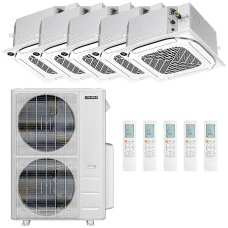 Durastar Ceiling Cassette Mini Split Heat Pump System - 5-Zone - 48k BTU Outdoor - 9k+9k+9k+12k+18k Indoor - 21.3 SEER2 - R-454B N/A