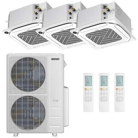 Durastar Ceiling Cassette Mini Split Heat Pump System - 3-Zone - 60k BTU Outdoor - 12k+18k+18k Indoor - 19.2 SEER2 - R-454B N/A