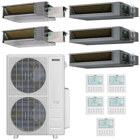 Durastar 60K BTU Cooling / 39K BTU Heating 18 SEER2 Five Zone Concealed Duct Mini Split System with (1) 6K, (1) 9K and (3) 18K BTU Indoor Units N/A