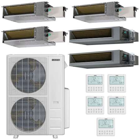 Durastar 60K BTU Cooling / 39K BTU Heating 18 SEER2 Five Zone Concealed Duct Mini Split System with (1) 6K, (1) 9K, (1) 12K and (2) 18K BTU Indoor Units N/A