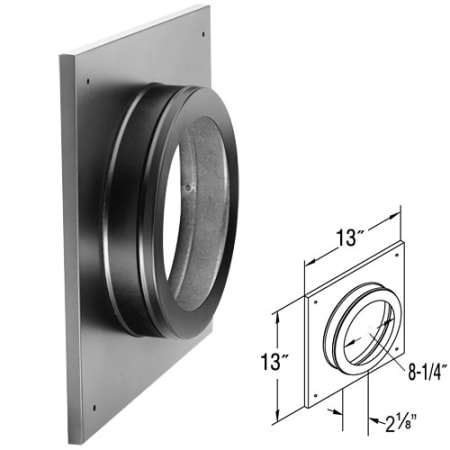 DuraVent 5" x 8" Inner Diameter - DirectVent Pro Direct Vent Pipe - Double Wall - 13" x 13" Ceiling Support/ Wall Thimble Cover Black