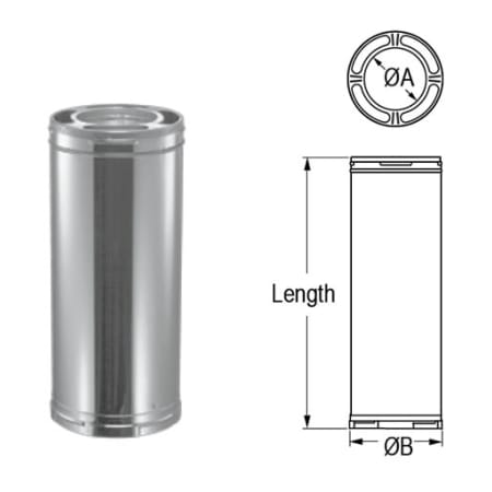 DuraVent 8" Inner Diameter - DuraPlus Class A Chimney Pipe - Triple Wall - 36" Pipe Length Stainless Steel