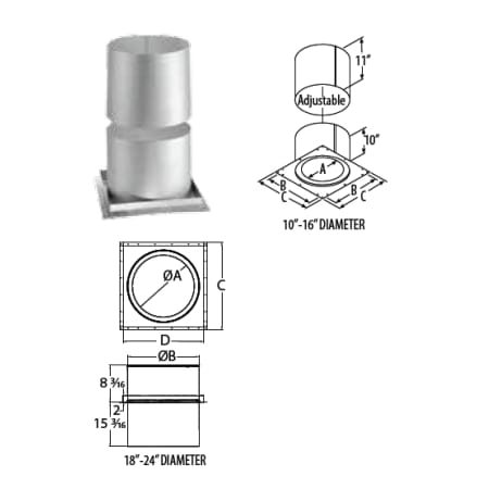 DuraVent 18" Inner Diameter - DuraTech Class A Chimney Pipe - Double Wall - Fire Radiation Shield Stainless Steel