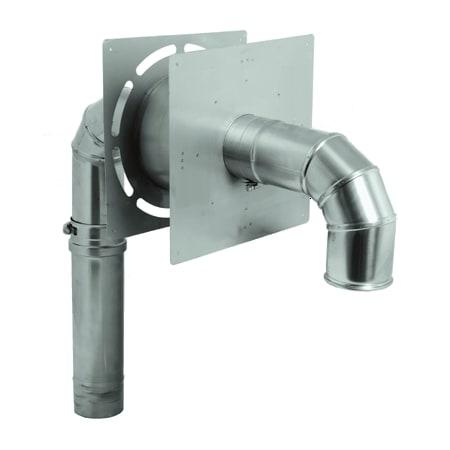 DuraVent 4" Inner Diameter - FasNSeal AL29-4C Special Gas Vent Pipe - Single Wall - 90 Degree Bird Screen Wall Mount Kit Stainless Steel