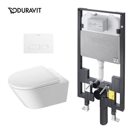 Duravit D-Neo 1.28 GPF Dual Flush Wall Mounted One Piece Round Toilet with Actuator Plate Flush - Seat Included White