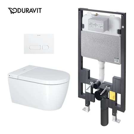 Duravit ME by Starck 1.28 GPF Dual Flush Wall Mounted One Piece Elongated Toilet with Actuator Plate Flush White