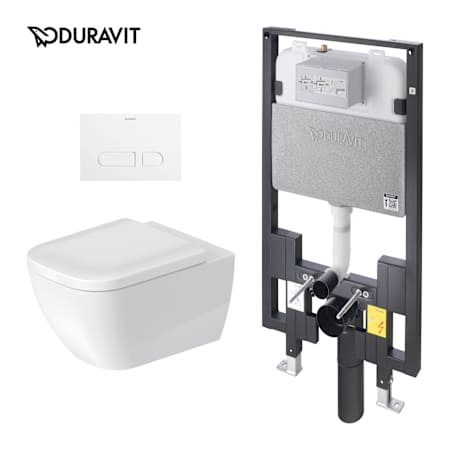 Duravit Happy D.2 1.6 GPF Dual Flush Wall Mounted One Piece Elongated Toilet with Actuator Plate Flush - Seat Included White