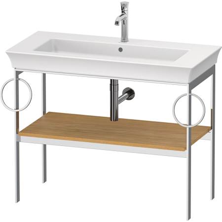 Duravit White Tulip 38-3/4" Rectangular Brass Console Bathroom Sink with Single Faucet Hole Natural Oak