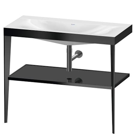 Duravit XViu Furniture Washbasin C-Bonded with Metal Console Floorstanding with One Faucet Hole Black High Gloss