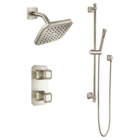 DXV Belshire Thermostatic Shower System with Shower Head, Hand Shower, Slide Bar, Shower Arm, Hose, and Valve Trim - Shared Functions Brushed Nickel