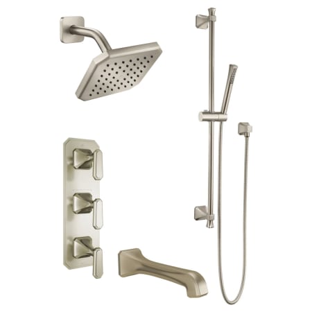 DXV Belshire Thermostatic Shower System with Shower Head, Hand Shower, Slide Bar, Shower Arm, Hose, and Valve Trim - 2 Way Diverter, Shared Functions Brushed Nickel