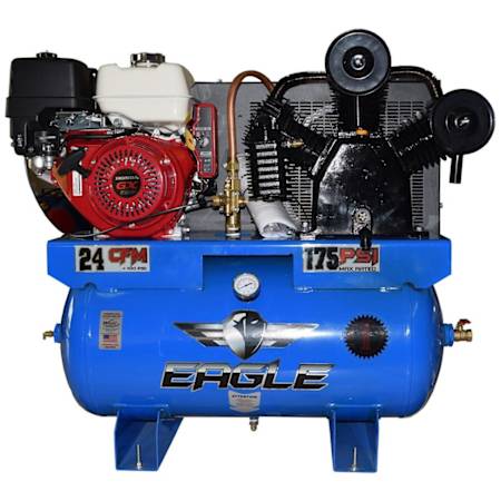 Eagle 13 HP 30 Gal 175 Max PSI 24 CFM Two-Stage Truck Mount Gas Reciprocating Air Compressor Electric Start Honda Engine N/A