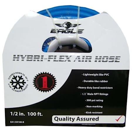 Eagle Hybri-Flex 1/2" x 100' Air Hose with 1/2" MNPT Fittings N/A