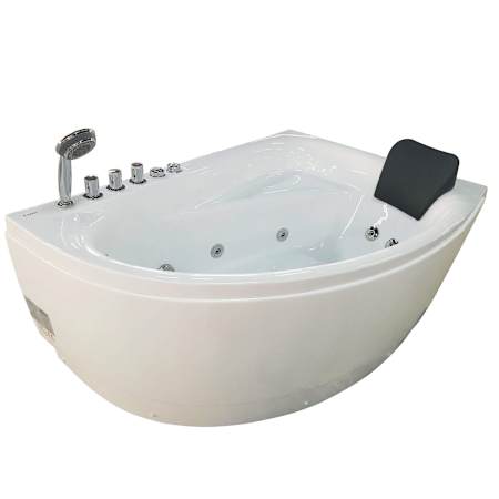 Eago 59" Acrylic Whirlpool Bathtub for Alcove Installations with Chromatherapy, Left Center Drain, Right Pump, and Included Handshower White