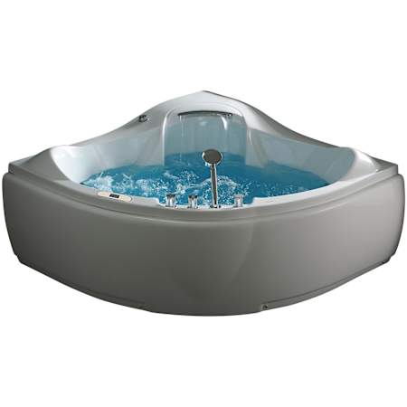 Eago 59" Corner Acrylic Whirlpool Tub with Center Drain, Drain Assembly, and Overflow - Includes Hand Shower White