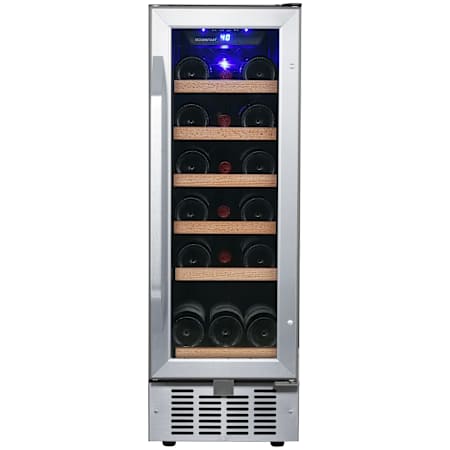 EdgeStar 12 Inch Wide 18 Bottle Built-In Single Zone Wine Cooler with Reversible Door and LED Lighting Stainless Steel