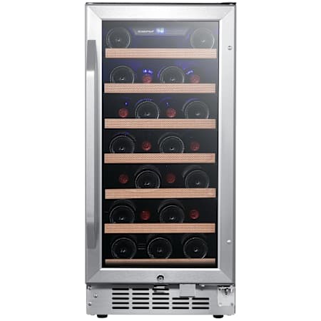 EdgeStar 15 Inch Wide 25 Bottle Built-In Single Zone Wine Cooler with Reversible Lockable Door and LED Lighting Stainless Steel