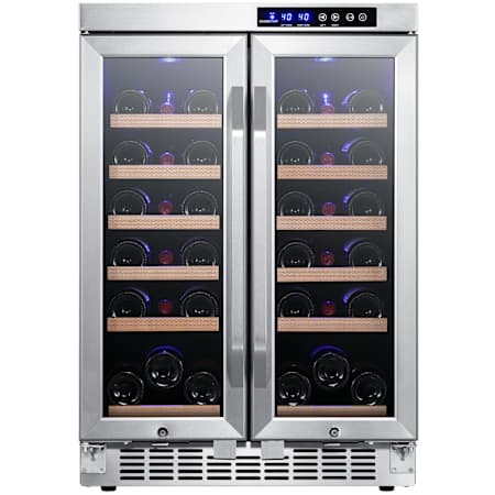EdgeStar 24 Inch Wide 36 Bottle Built-In Wine Cooler with Dual Cooling Zones and French Doors Stainless Steel