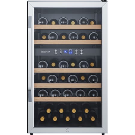 EdgeStar 20 Inch Wide 38 Bottle Capacity Free Standing Wine Cooler with Dual Zones, LED Lighting and Reversible Door Stainless Steel