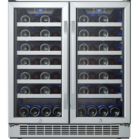 EdgeStar 30 Inch Wide 56 Bottle Capacity Built-In French Door Wine Cooler with Door Locks Stainless Steel